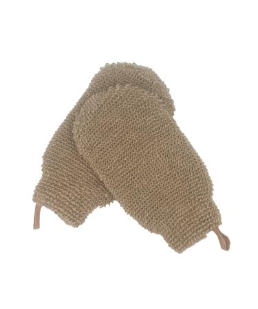 Natural Vegetable Fiber Dual Sided Exfoliating Hemp Flax Ramie Glove Hand Mitt Mitten Shaped Back and Body Shower Bath Scrubber Brown Remove Dead Skin Machine Washable Pack of 2