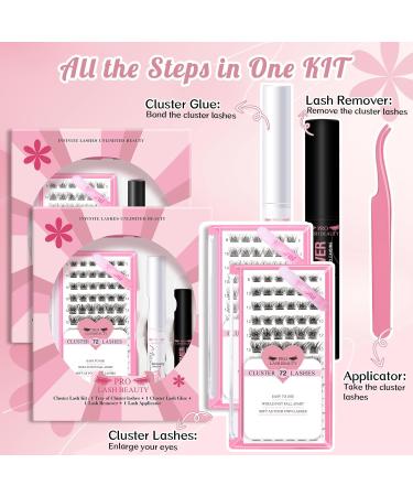 DIY Lash Extension Kit Cluster Lashes Kit with 72 Pcs Lash Clusters Lash Bond Remover Eyelash Applicator Beginner DIY Lashes Kit Easy to Use (Volume Style) DIY Lash Kit Volume Kit (Clear Glue) - Buy Online on SooperMarket.com