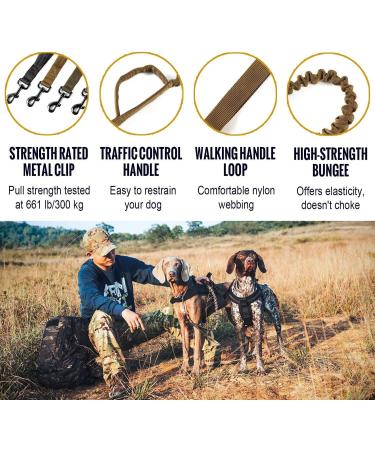 OneTigris Tactical Dog Training Leash with Bungee and 2 Control Handles - Olive Green - Buy Online on SooperMarket.com