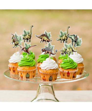 Cyodoos 28 PCS Dinosaur Cupcake Toppers Baby Dinosaur Cupcake Picks Dinosaur Theme Baby Shower Children's Birthday Party Cake Decorative Supplies Dinosaur Party Happy Birthday Party Decorative Green 1 - Buy Online on SooperMarket.com