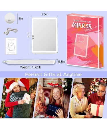 Rechargeable Travel Makeup Mirror with 10X Magnifying Mirror - Portable Lighted Cosmetic Mirror for Travel & Office - 3 Light Modes - Touch Screen Dimming - White - Buy Online on SooperMarket.com