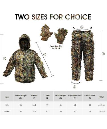 ANYDKE Ghillie Suit Camouflage Hunting Suits - Lightweight Breathable 3D Leaf Camo Clothing for Jungle Shooting, Airsoft, Photography - Fits 5.9-6.2ft Tall - Ideal for Outdoor Activities and Halloween - Buy Online on SooperMarket.com