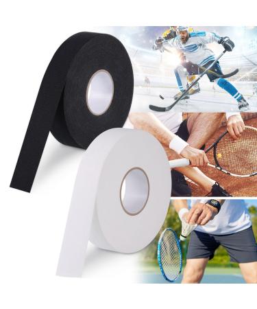 Huiguli racket tape 2 rolls ice hockey tape 25m*25mm self -adhesive handle band sports tape non -slip handle tapes for hockey rackets tennis racket badminton racket black & white