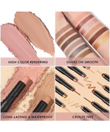 FOCALLURE Shimmer Cream Eyeshadow Stick Set - Long Lasting Waterproof Eye Shadow Crayon in Mocha Pink - 2 Pcs Highlighter Pencil for Brightening Eyes - Buy Online on SooperMarket.com