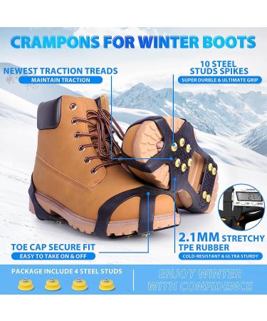 Sfee Ice Cleats 10 Steel Studs for Boots & Shoes - Anti-Slip Traction Cleats for Snow & Ice Walking, Hiking, Jogging - Size L (Women 10-13 / Men 8-11) - 1 Pair - Buy Online on SooperMarket.com