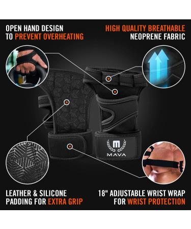 Mava Sports Cross Training Gloves with Wrist Support - For Fitness, WOD, Weightlifting, Gym Workout and Powerlifting - Strong Grip Silicone Padding - No Calluses - Men & Women - Black (Large) - Buy Online on SooperMarket.com