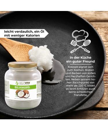 GreatVita Organic Virgin Coconut Oil 1000ml - Premium Glass Jar for Cooking Baking Skin & Hair Care - Buy Online on SooperMarket.com