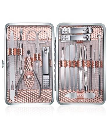 Keiby Citom Manicure Set 18pcs Professional Nail Clippers Kit Pedicure Care Tools-Stainless Steel Grooming Tools with Rose Gold PU Leather Case for Travel & Home (Rose Gold)