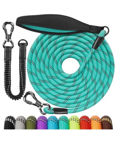 Aystkniet Bungee drag line for dogs 3m 5m 10m 15m 20m 30m shock -absorbing dog leash with padded handle reflective threads lockable hook for medium large dog 20m 8mm turkis