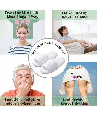 5 Pairs Velvet Open Toe Spa Slippers with Travel Bags | One Size Fits Most Men and Women - White - Buy Online on SooperMarket.com