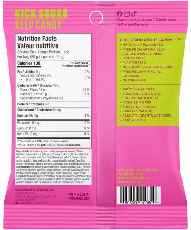 Smart Sweets Low Sugar Sourmelon Bites Candy Fruity Free of Sugar Alcohols & No Artificial Sweeteners Sweetened with Stevia Natural Fruit Flavors 12x50g (Box of 12) - Buy Online on SooperMarket.com