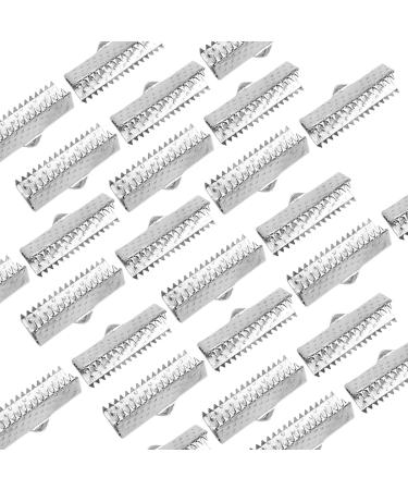 TOAOB 100pcs Silver Iron Ribbon Ends 20mm Bracelet Bookmark Pinch Crimp Clamp Cord End Fastener Clasps for Leather Suede Jewelry Making