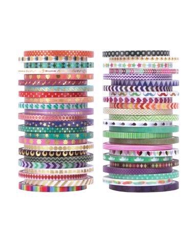 NANYNNU Cute 48 Rolls Washi Tape Set,Foil Gold Thin Decorative Masking Washi Tapes,3MM Wide DIY Paper Tape for DIY Craft Scrapbooking Gift Wrapping Planner