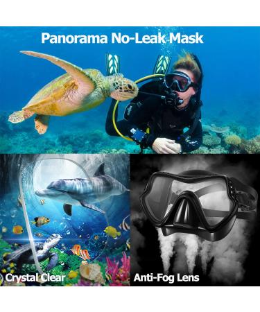 Snorkel Mask Set - Anti-Fog 180 Seaview, Dry Snorkel, Mesh Bag | For Kids & Adults - Scuba Diving, Swimming Training Gear in Black - Buy Online on SooperMarket.com