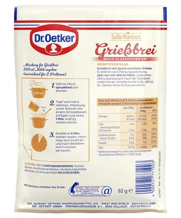 Dr. Oetker Suesse Mahlzeit Griessbrei (92g) - Delicious Instant Semolina Pudding Mix - Buy Online on SooperMarket.com