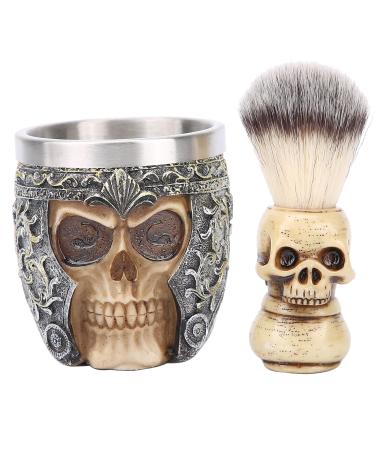 Chrees Men's Beard Shaving Set Stainless Steel Shaving Bowl Skeleton Head Beard Brush Set Soap Dish