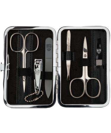 Three swords - germany 6 pcs.Manicureset 'Genova' |Nail care set in black synthetic leather case |Contents: nail scissors skin scissors nail clippers glass nail files tweezers sapphire nail file black / synthetic leather