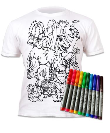 Splat Planet Color in Dinosaur  Pre-Historic T-Shirt with 10 Non-Toxic Washable Magic Pens - Color in and Wash Out and Color in Again T-Shirt  (Age 5-6) 5-6 Years