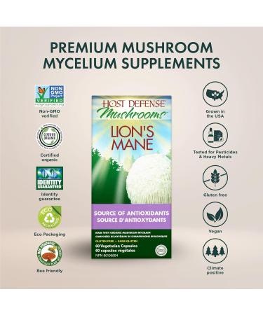 Host Defense Lions Mane Mushroom Supplement for Brain Health 60 Mushroom Capsules| 1000mg Lion's Mane Powder per Serving |Mushroom Supplements for Brain & Nervous System Support | Mushroom Powder Extract Pills Host Defense Mushrooms| Lion's Mane Pills - Buy Online on SooperMarket.com