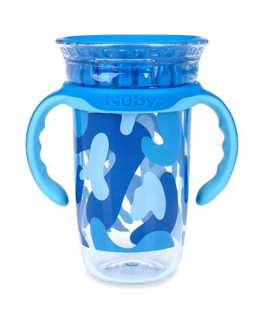 Nuby 360 Edge 2 Stage Drinking Rim Cup with Handles & Cover - 10 Oz Camo Blue (80807) | 12M+ Kids - Buy Online on SooperMarket.com