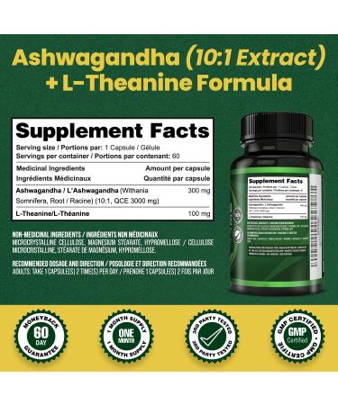 KASHA Nutrition Ashwagandha 3000 mg and L-theanine 100 mg Per Capsule | High Potency 10:1 Extract Expert Formulated | Resistance to Stress Promote Relaxation Energy Memory Enhancement Sleep Aid & Rejuvenative Tonic | Proudly Canadian | No Additives (60 Co - Buy Online on SooperMarket.com