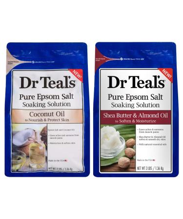 Dr Teal's Epsom Salt Bath Combo Pack (6 lbs Total) Nourish and Protect with Coconut Oil and Soften & Moisturize with Shea Butter & Almond Oil
