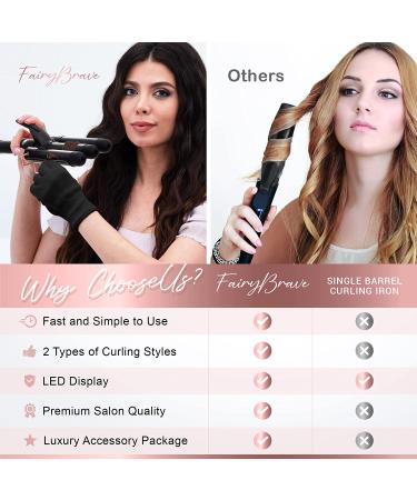 Large 3 Barrel Curling Iron for Beach Waves - Glam Waver, Ceramic Tourmaline, Adjustable Temperature - Buy Online on SooperMarket.com