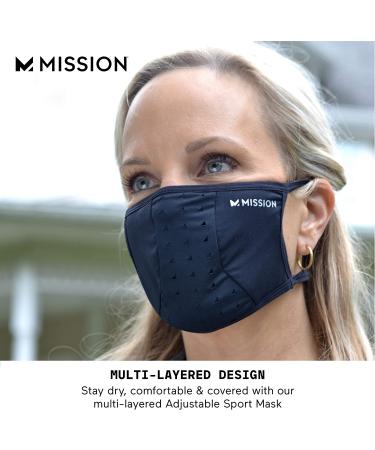 MISSION Sport Mask - Adjustable Strap for Custom Fit | Breathable & Reusable Face Cover in Navy Blue - Buy Online on SooperMarket.com