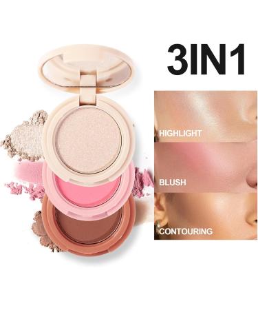 RoseFlower 3-in-1 Highlighting Blush & Contour Palette | Portable Concealer Set for All Skin Types | Makeup Gift for Girls & Women - Buy Online on SooperMarket.com