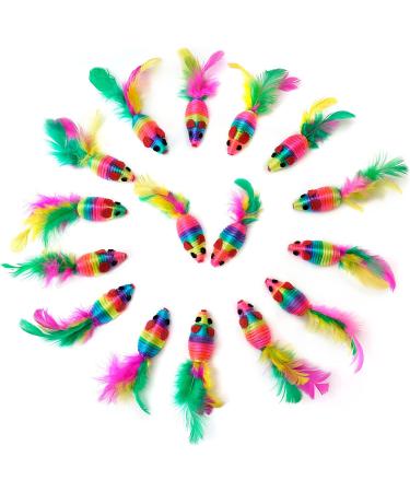 Chiwava 24PCS 5 Rattle Cat Toys with Feather Rainbow Rope - Interactive Mouse Kitten Toy - Buy Online on SooperMarket.com