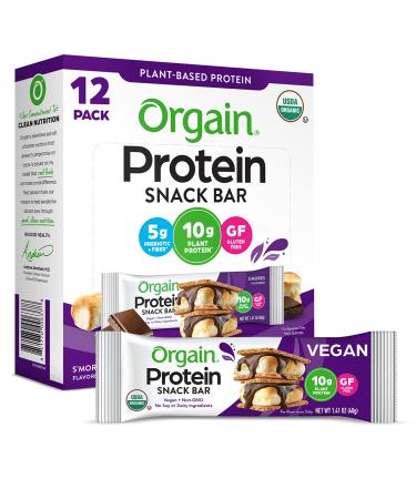 Orgain Organic Plant Based Protein Bar, S'Mores - 10g of Protein, Vegan, Gluten Free, Non Dairy, Soy Free, Lactose Free, Kosher, Non-GMO, 1.41 Ounce, 12 Count (Packaging May Vary)