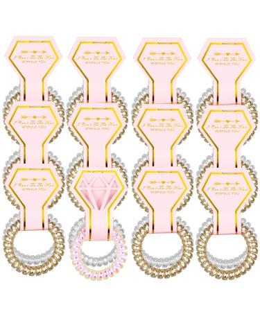 Deutrnew Bridesmaid Gifts Set Include 12 Pack Spiral Hair Ties with Laser Diamond Card for Bachelorette Party Bridal Shower Wedding Favors Souvenirs Decorations. (Champagne) Champagne Champagne Gold Clear Rose Gold White