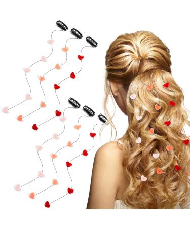 6 Pcs Valentine's Day Heart Hair Clip for Women Acrylic Heart Bead Streamline Invisible Hair Extensions Heart Hair Accessories DIY Cute Hair Side Comb for Girls  Light Pink  Rose Red  Bright Red