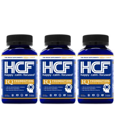 HCF Happy Calm & Focused - Brain Focus Attention Concentration & Mood Supplement - FQ Foundation Amino Acids Vitamins & Minerals. (3-Pack)