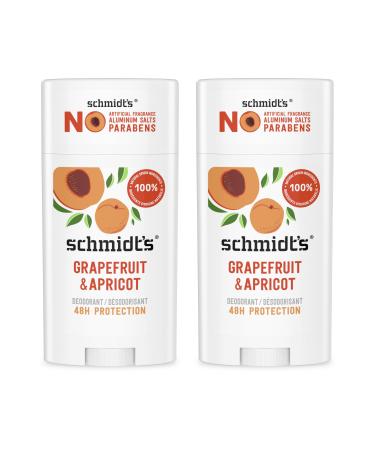 Schmidt's Aluminum-Free Vegan Deodorant Grapefruit & Apricot with 24-Hour Odor Protection 2 Count for Women and Men Natural Ingredients Cruelty-Free 2.65 oz Grapefruit and Apricot 2.65 Ounce (Pack of 2)