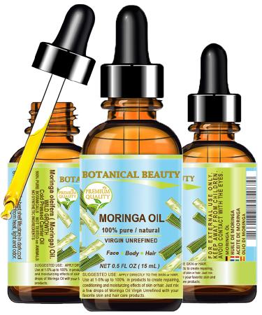 Botanical Beauty MORINGA OIL Moringa oleifera WILD GROWTH Himalayan. 100% Pure Natural Undiluted Virgin Unrefined 0.5 Fl.oz.- 15 ml for Face Skin Hair Lip Nails