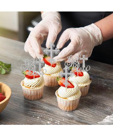 Rsstarxi 24 Pack Baptism Cupcake Toppers First Communion Cupcake Toppers Glitter Cross God Bless Cupcake Picks for Baby Shower Christian Baptism Party Cake Decorations Silver - Buy Online on SooperMarket.com