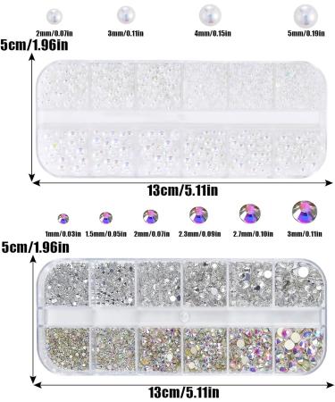 Nail Rhinestones and Pearls 2 Boxes 3D Nail Charms Flat Back Clear AB Crystal Nail Art Rhinestones Gems White Nail Pearls for Nail Art Decoration DIY Crafts (G) - Buy Online on SooperMarket.com