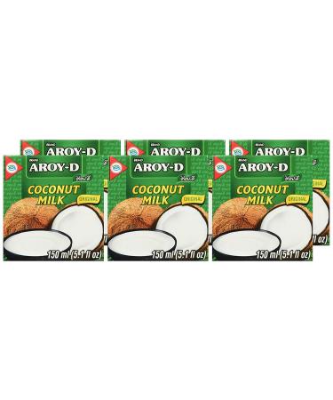 Aroy-D 100% Coconut Milk Mini 5.1oz - Pack of 6 | Gluten-Free, Vegan | 30.6 Fluid Ounces Total - Buy Online on SooperMarket.com