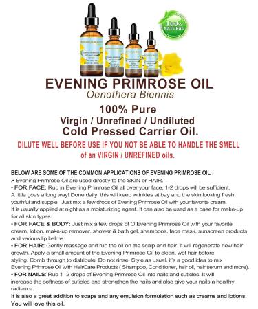 Evening Primrose Oil 100% Pure Natural - 1 Fl. oz | Virgin Cold Pressed Carrier Oil for Face Skin Hair & Nails - Rich in GLA | Botanical Beauty - Buy Online on SooperMarket.com