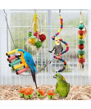 MQUPIN Bird Parrot Toys 12 Pack Budgie Toys Parrots Cage Toys Hanging Swing Climbing Shredding Perches Toys Ladders Sepak Takraw Parrot Bite Toy Cockatiel Toys for Parakeet Budgerigar M-7.9inch - Buy Online on SooperMarket.com