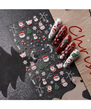 JMEOWIO 3D Embossed Christmas Glitter Nail Art Stickers Decals Self-Adhesive 5D Snowflake Xmas Winter Holiday Santa Cute Nail Supplies Nail Art Design Decoration Accessories 4 Sheets - Buy Online on SooperMarket.com