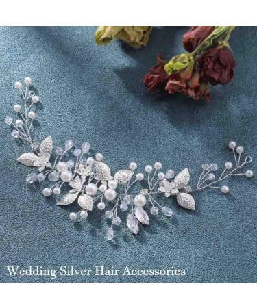 Handcess Leaves Bride Wedding Headband Silver Pearls Crystal Headpieces Rhinestone Bridal Hair Accessories for Bride and Bridesmaids - Buy Online on SooperMarket.com