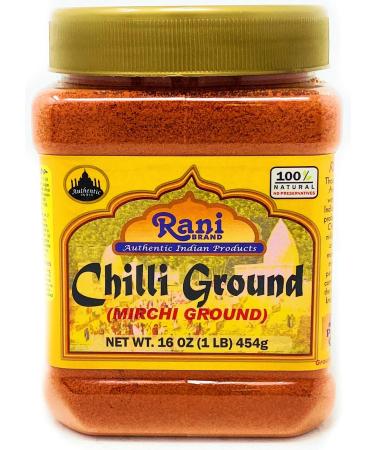 Rani Chilli Powder (Mirchi) Ground Indian Spice 16oz (1lb) 454g PET Jar  All Natural | Salt-Free | Vegan | No Colors | Gluten Friendly | NON-GMO | Indian Origin PET JAR 1 Pound (Pack of 1)