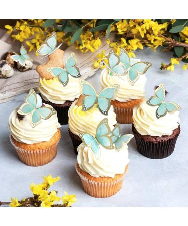 Blumomon 30-Piece 3D Butterfly Cake Topper Decorations - Green & Gold Border Mixed Sizes for Weddings Baby Showers & Birthdays - Perfect Cupcake Picks - Buy Online on SooperMarket.com