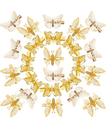 24 Pieces Butterfly Shaped Hair Clips Metal Butterfly Hollow Hair Pins Metallic Butterfly Barrettes Hair Accessories for Girls and Women  Gold