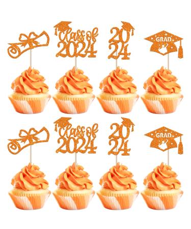 Rsstarxi 36 Pack Class of 2024 Graduation Cupcake Toppers 2024 Graduation Food Appetizer Picks 2024 Grad Cap Done Diploma Cupcake Picks for 2024 Graduation Theme Party Cake Decorations Orange