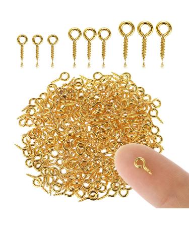 Grevosea 300 Pieces Small Screw Eye Pins, Mini Stainless Steel Eye Pins Hooks Eyelets Screw Threaded Gold Threaded Eye Pins for Jewellery Making DIY Craft Hanging Ornament (3 Different Sizes)