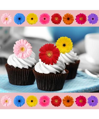 24 x Precut Gerbera Multicolour Flower Edible Wafer Paper 2D Floral Cupcake Topper Decoration For Cakes