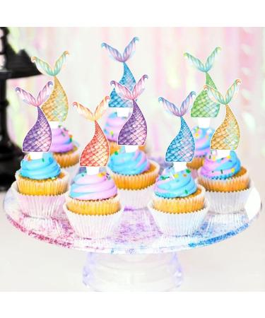Cyodoos 25Pcs Mermaid Tails Cupcake Toppers Mermaid Tail for Mermaid Party Decoration Baby Shower Party Supplies (two-sided) - Buy Online on SooperMarket.com